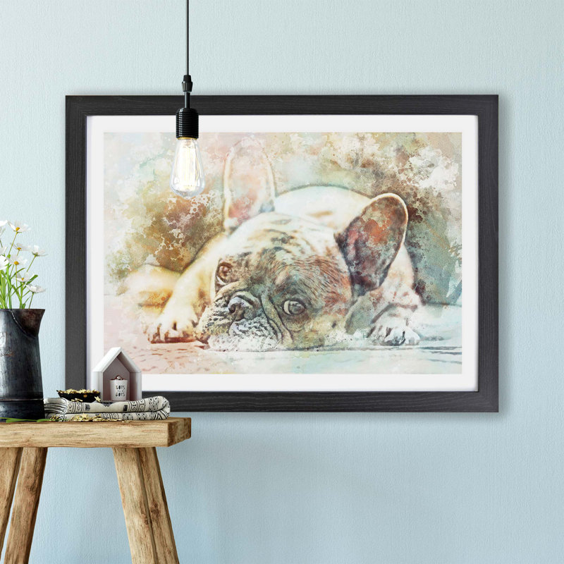 Fawn French Bulldog Dog in Abstract - Wall Art, 61cm H x 91.4cm W x 3cm D, Wrapped Canvas