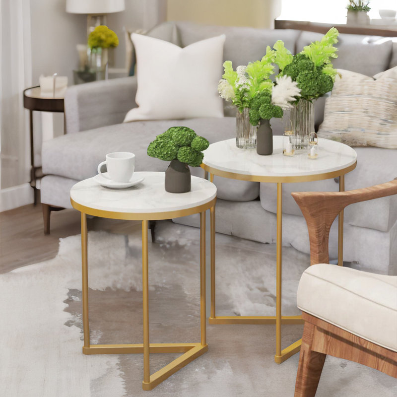 Paineville Set Of 2 Round Nesting Tables With Triangular Base