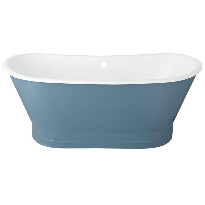 Kateryn 67" Cast Iron Soaking Freestanding Tub in Slate Blue with Included Overflow Drain, Brushed Nickel