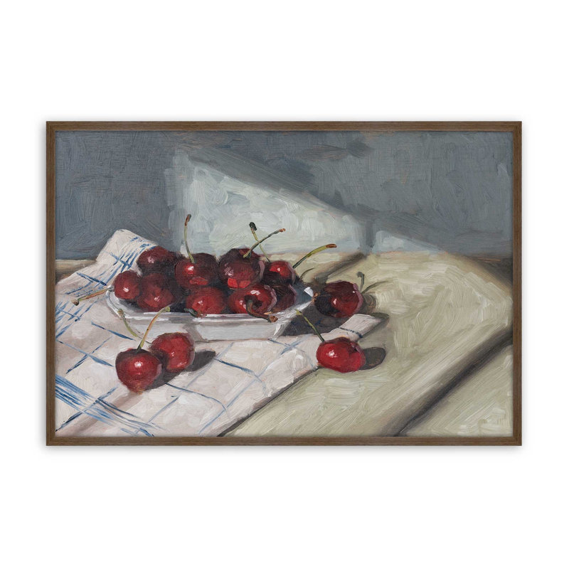 «Cherries On A Tea Servel» par Miss Mustard Seed, reproduction d'art, H 24 po x l 32 po, Brun