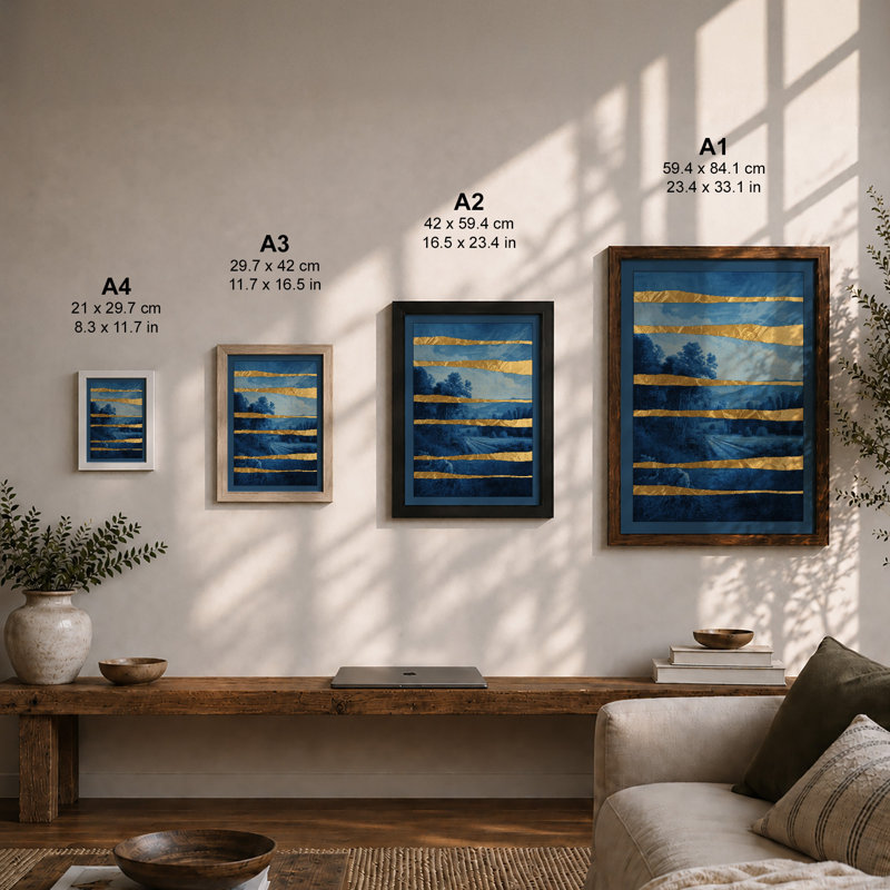Layered Horizon Modern - Framed Print, A3 - 42.0 x 29.7 cm, Walnut