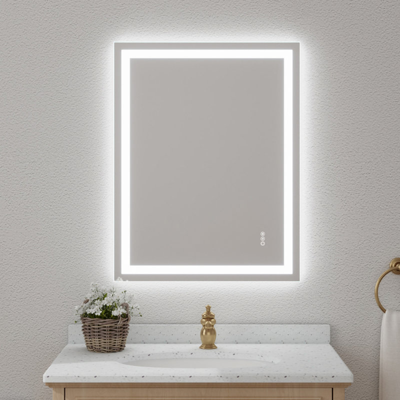 Frameless Tempered Mirror, LED Mirror For Bathroom, 36" x 28"