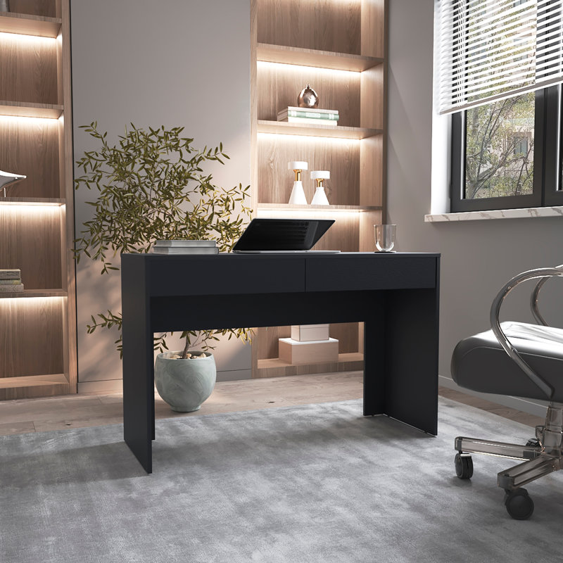 Oslo Computer Desk with Two Drawers and Storage, Black Wenge