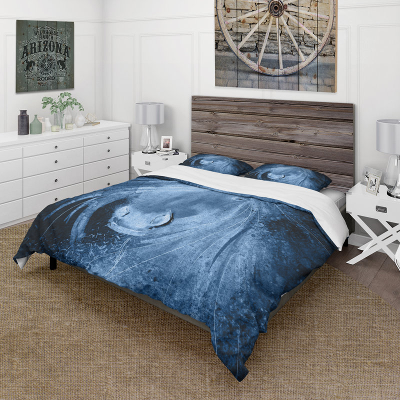 Ensemble de housse de couette Farmhouse Horse Animals - Microfibre de polyester, bleu