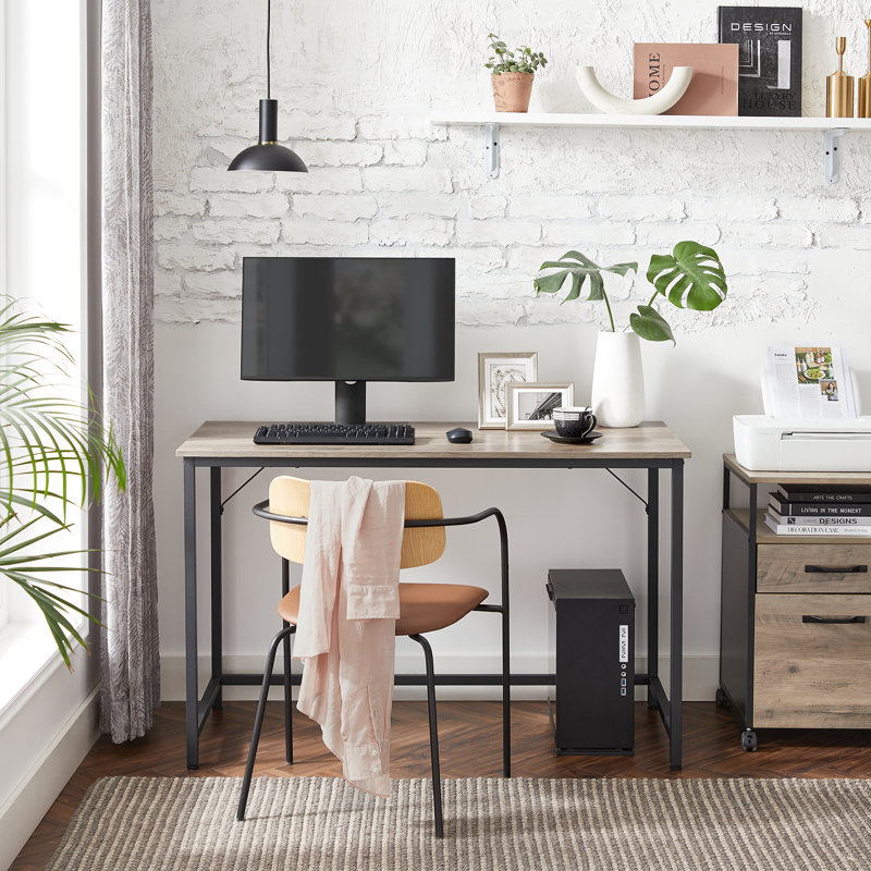 Alaeyah Metal Base Computer Desk, Beige, Black