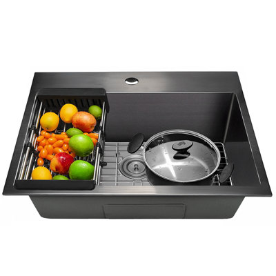 Drop-In 25-in x 22-in Gunmetal Matte Black Stainless Steel Single Bowl Kitchen Sink All-in-one Kit