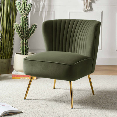 Fauteuil d'appoint en velours Euclid avec pieds en métal