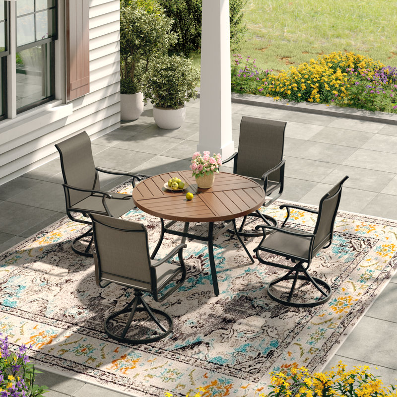 Outdoor Round Patio Dining Table, 28.3" H x 40.6" L x 40.6" W, Walnut/Black