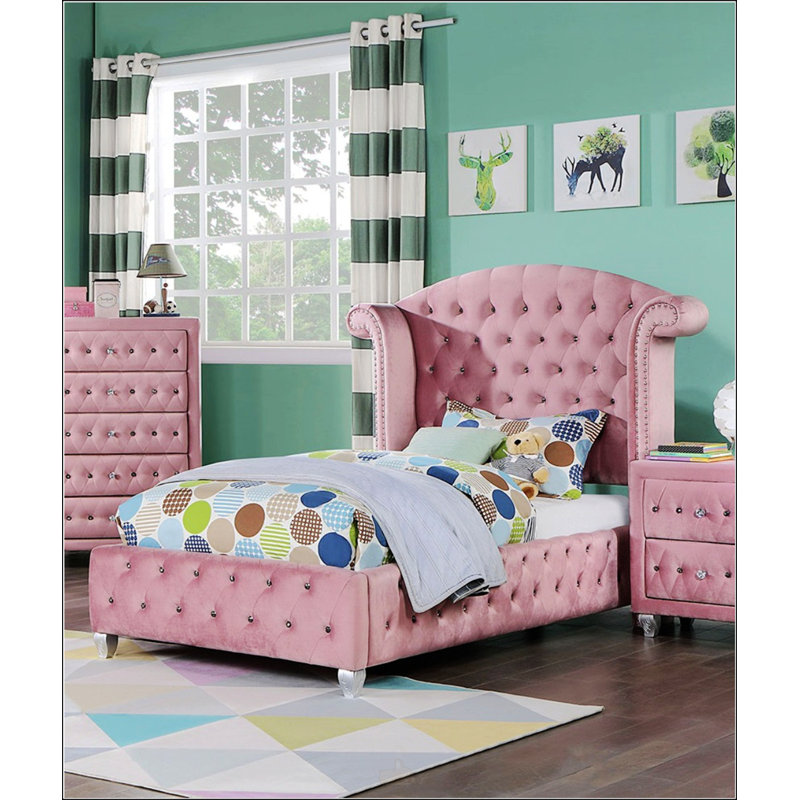 Lit simple tapissier Pink Flannelette, Lit simple