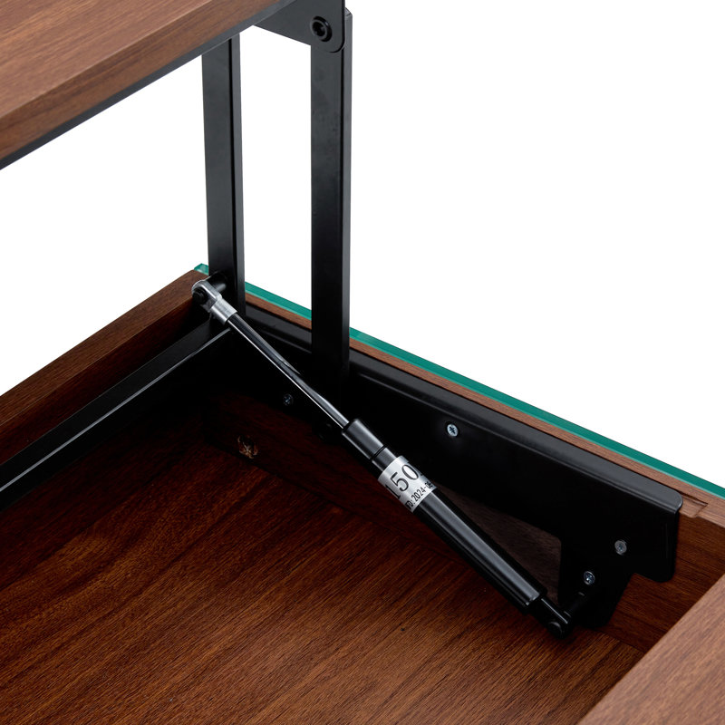 Multifunctional Lift Top Coffee Table -Dark  Color Grain Sticker, Essential For Modern Homes.Tempered Glass Legs,Lift Top Feature.Perfectly Fitting Into Living Rooms And Office.