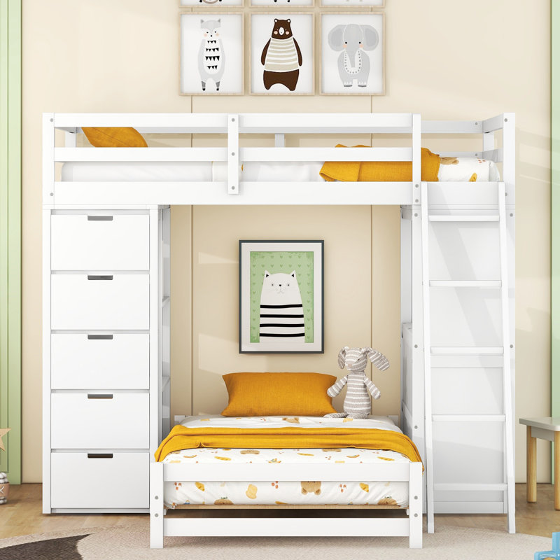 Aveline Bunk Bed With LED Light And USB Ports, Solid Pine And Plywood, Espresso, Twin Over Twin