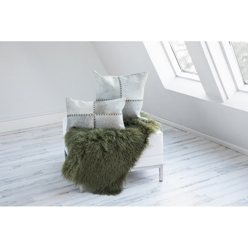  Coussin lombaire en cuir de vache 12 po x 20 po avec coutures en cuir pour l'intérieur, H 20 po x l 20 po, Vert olive / Gris