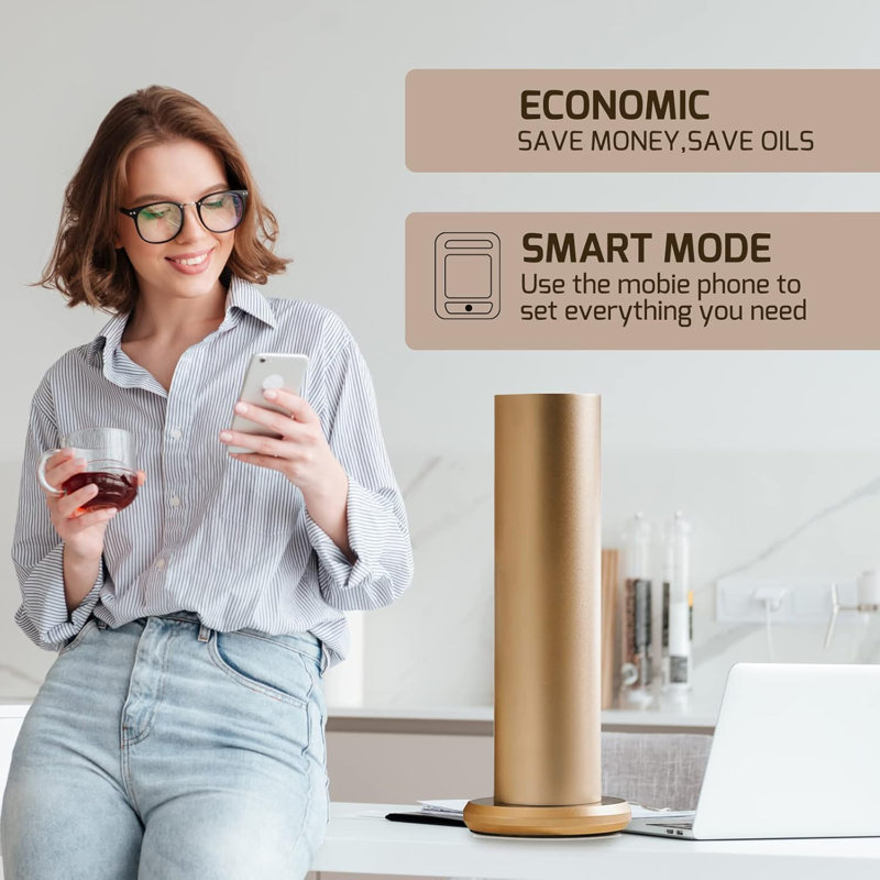 Machine à air intelligente Smart Scent pour la maison, diffuseur d'huiles essentielles sans eau Bluetooth pour huiles, diffuseur d'aromathérapie à technologie d'air froid pour grande pièce, bureau, or