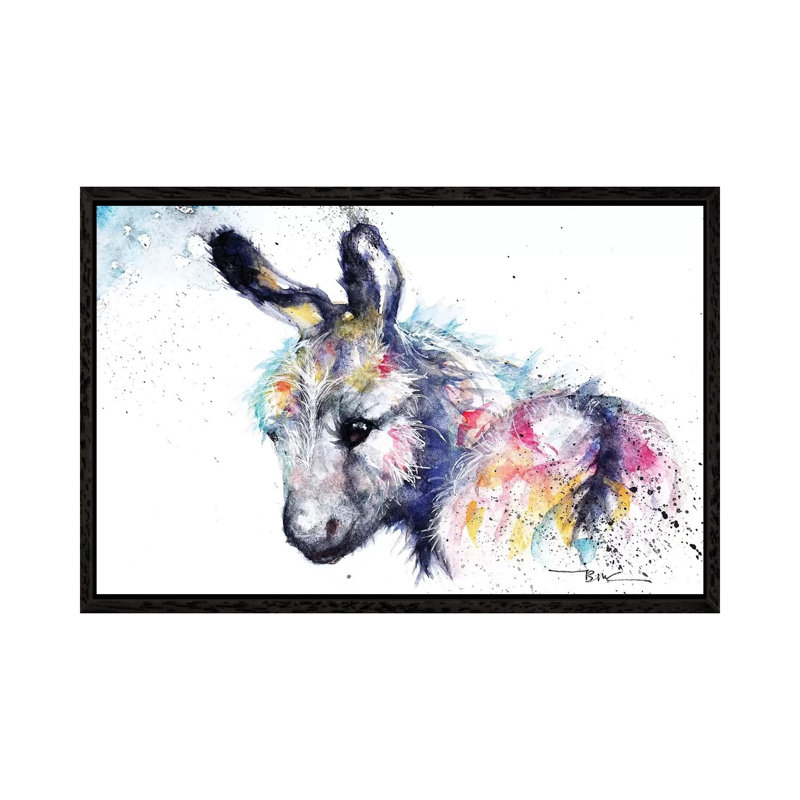 Donkey by BebesArts - Painting on Canvas, 66.04 cm H x 45.72 cm W, Black Framed