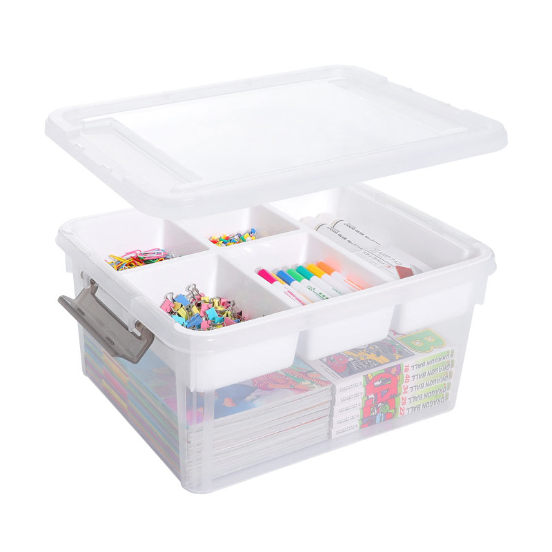 17 QT Plastic Storage Box With Removable Tray Craft Organizers And Storage Clear Storage Container For Organizing Bead, Tool, Sewing, Playdoh