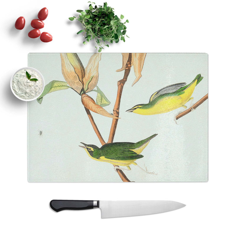 Glass Kentucky Warbler Birds by John James Audubon Chopping Board, 28.5 cm W x 20 cm L