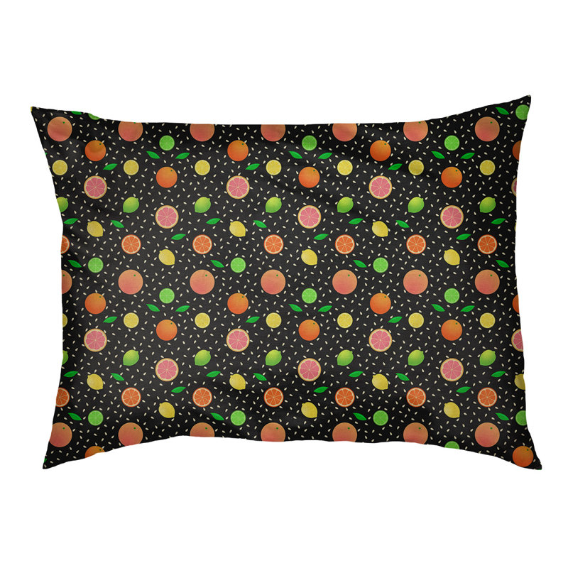 Coussin pour chien agrume fruit Byrge, Noir / orange / jaune, Très grand (l 52 po x P 42 po x H 17 po)
