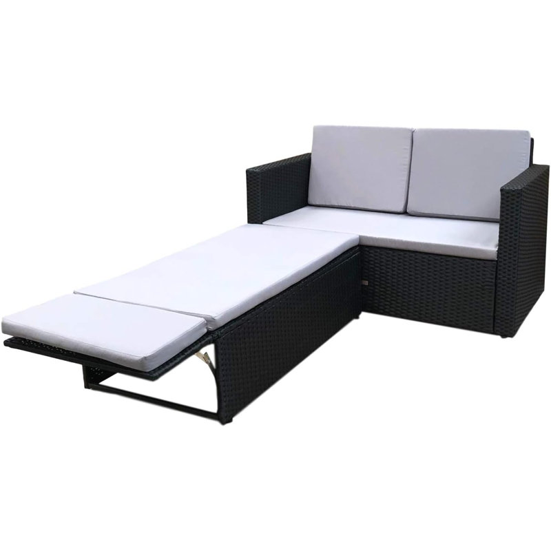 Obeng 119cm Wide L-Shaped Powder Coated Steel Patio Daybed with Cushions, Black, Grey