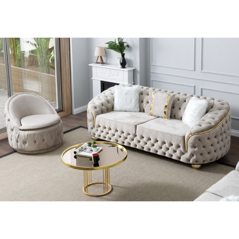 Gonda Velvet Rolled Arm Sofa, Cream, 31" H x 84" W x 36" D 