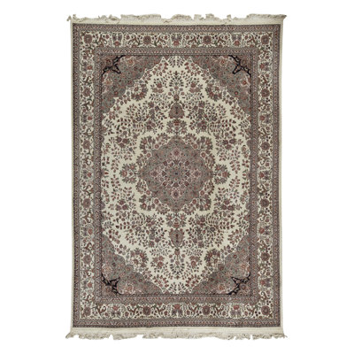 Tapis ivoire et rose noué à la main de haute qualité