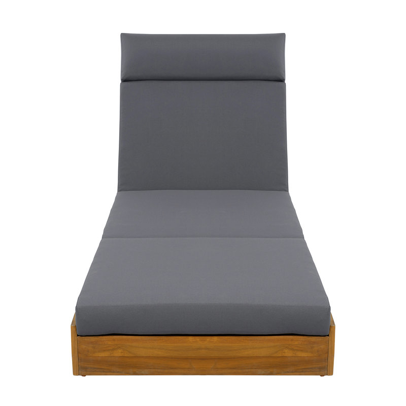 Acacia Wood Chaise Lounge Set with Adjustable Headrest and Water-Resistant Cushions for Outdoor Comfort, Dark Grey