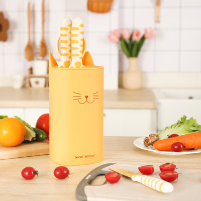 Ensemble de couteaux de cuisine de qualité supérieure avec bloc - acier inoxydable à haute teneur en carbone, revêtement antiadhésif, poignée ergonomique pour pattes de chat, prêt à offrir, ensemble de 5 pièces