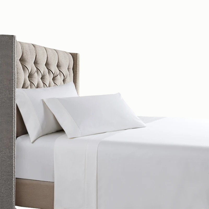 Ensemble de draps 100% coton 400 fils, Ensemble de draps pour très grand lit + un drap-h, Blanc neige