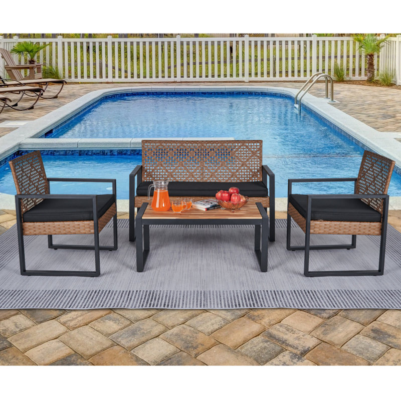 Patio Furniture 4: Table Top, Brown , - Cushions Outdoor Porch Group Table, Frame