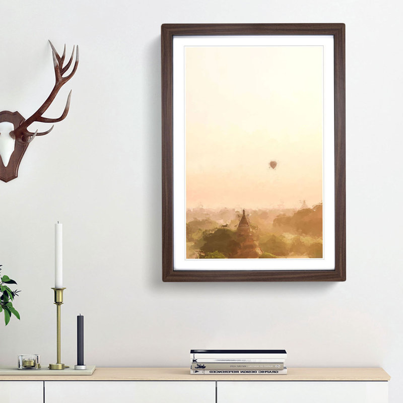 Hot Air Balloon over Bagan in Abstract - Picture Frame Graphic Art Print, 87cm H x 62cm W x 2cm D, Walnut Framed