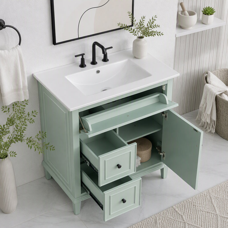 Meuble-lavabo de 30 po avec lavabo et rangement intelligent, Vert, 30