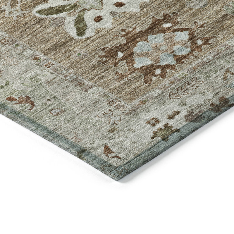 Tapis intérieur / extérieur brun lavable à la machine Xhevrie, Rectangle 10 pi x 14 pi