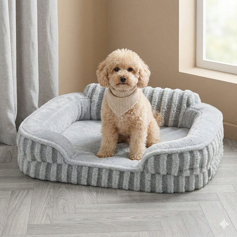 Medium-Sized Cute Dog Bed, Orthopedic Waterproof Pet Bed with Raised Sides, High Back Design and Non-Slip Bottom, Filled with Egg-Crate Foam, Pet Couch Sofa with Washable Removable Cover, Color: Grey