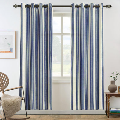 Semi Sheer Grommet Linen Chris Stripe Patterned Curtains