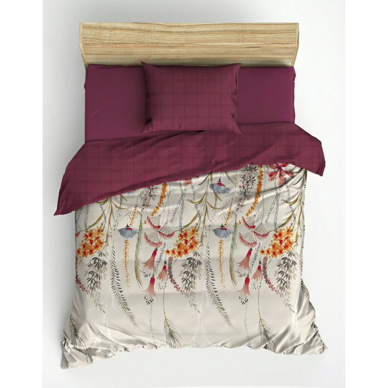 Ranforce Single Quilt Cover Set, Claret Red, 55.1 x 78.7 inches | 100% Cotton, 145 Thread Count | Envelope & Button Closure, Machine Washable | Luxurious Pigment Printing for Cozy Bedroom Decor