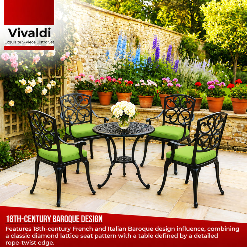 Patio Dining Set Table,, Green Cushions