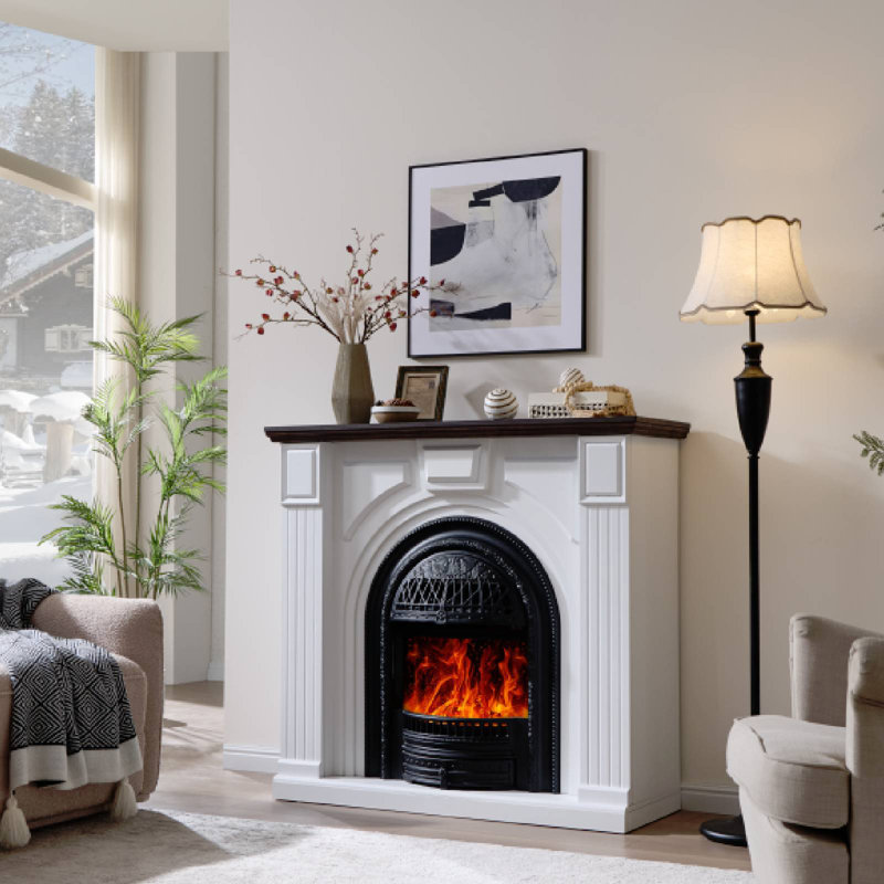 47" Electric Fireplace with Mantel, Electric Fireplace TV Stand Entertainment Center