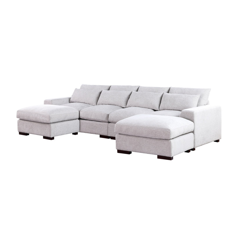 Canapé modulaire en lin avec 2 repose-pieds - 36,71 po Profondeur, 121,3 largeur salon 260,08 lb gris