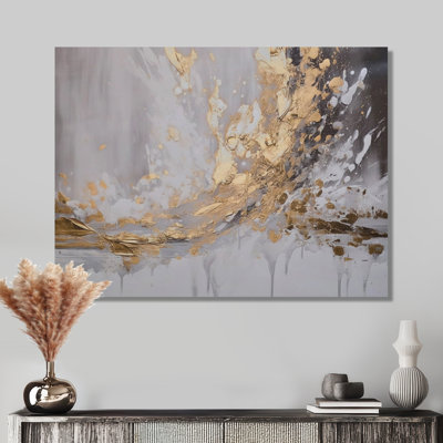 «Gold and White Collusion Abstract», art mural abstrait, impression sur toile moderne