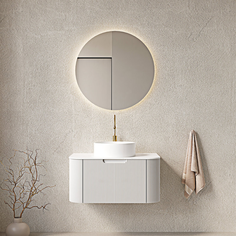 Meuble-lavabo mural flottant avec lavabo, Blanc, 30"