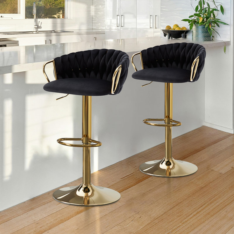 Swivel Upholstered Adjustable Height Bar Stool, Black