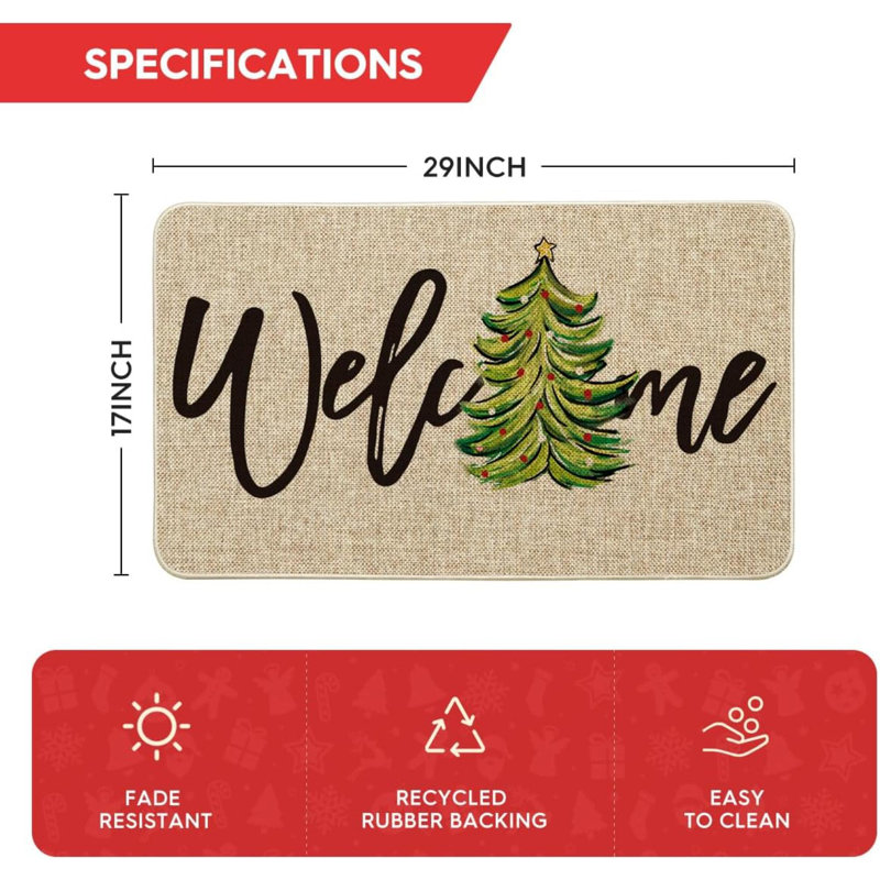 Paillasson Xmas Tree Christmas Welcome, Beige