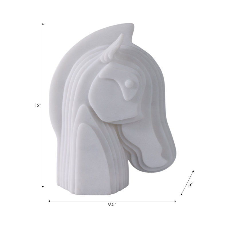 Sculpture Resin Layered Modern Horse Bust Design Glam Accent Decor For Home Office Bedroom Living Room Display Shelf Tabletop Contemporary Artistic Style Statement Piece - 12" White