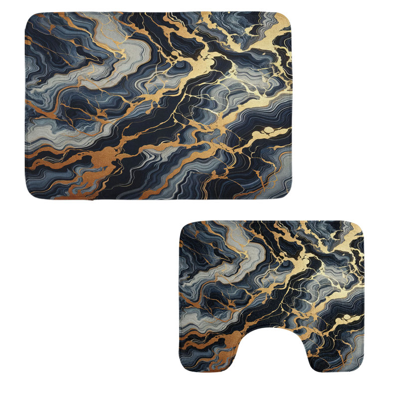  Ensemble de tapis de salle de bain bleu marine et rectangulaires 2 pièces