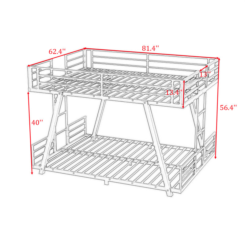 Metal Bunk Bed with Dual Ladders, Queen Over Queen