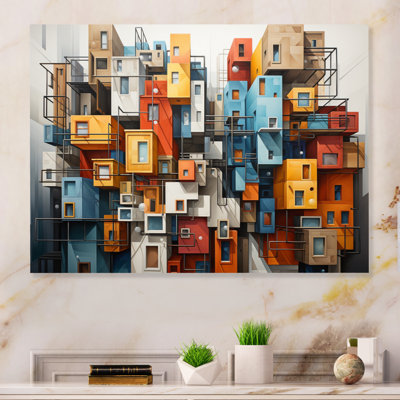 Cityscape Bluiding Geometric Collage I - City Print on Metal