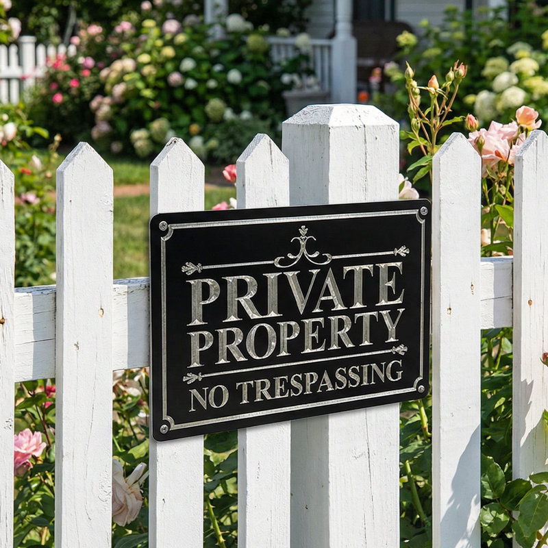 Private Property No Trespassing Garden Sign, Reflective Metal Outdoor Warning Sign, Weatherproof Fence Sign