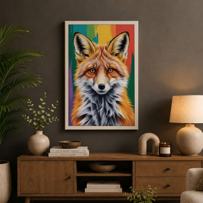 Fox And Rainbow Modern - Print, 24x16 - 61.0 x 40.6 cm, Black Border