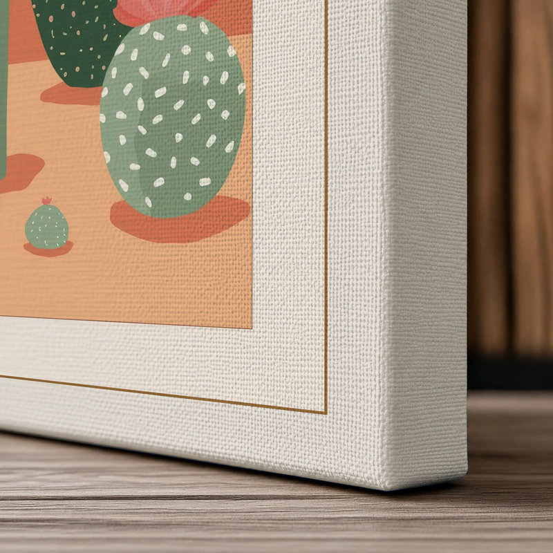 Desert Cacti Landscape Minimalist - Wrapped Canvas, 18x12 - 45.7 x 30.5 cm, Cream Border