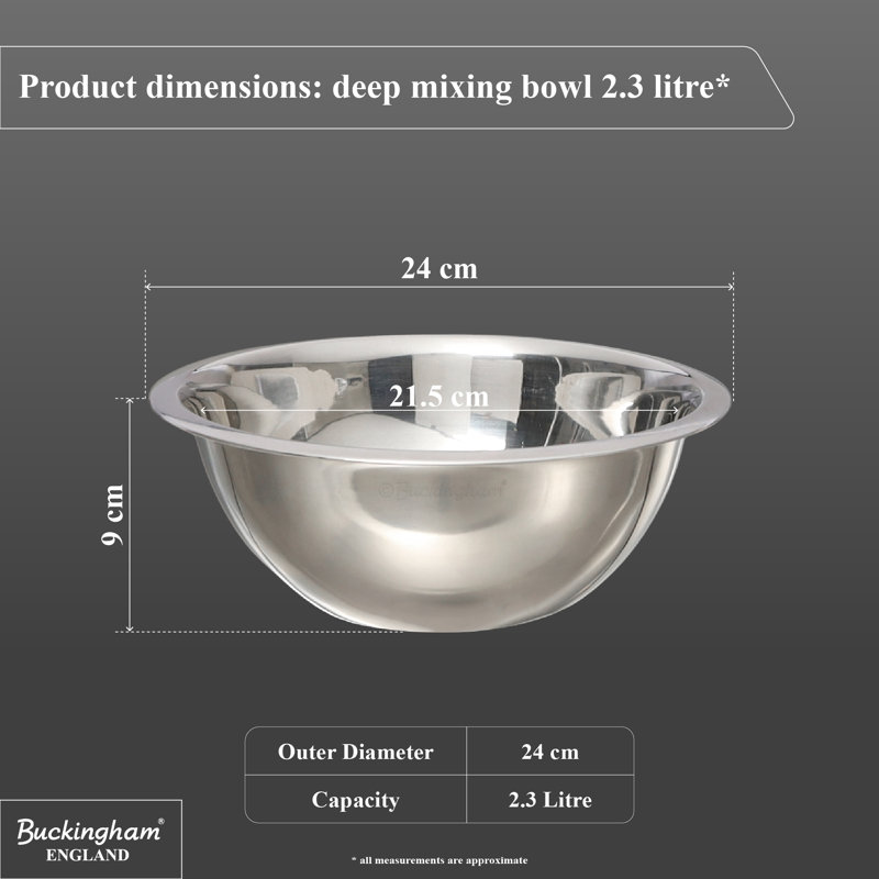 Buckingham Stainless Steel Deep Mixing Bowl , 24 cm