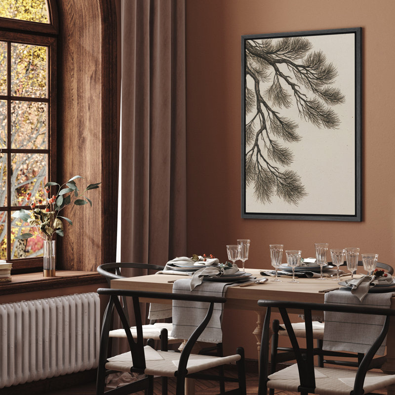 «Elegant Pine Branch Minimal Nature Illustration», reproduction d'art sur toile encadrée, H 36 po x l 24 po, Noir